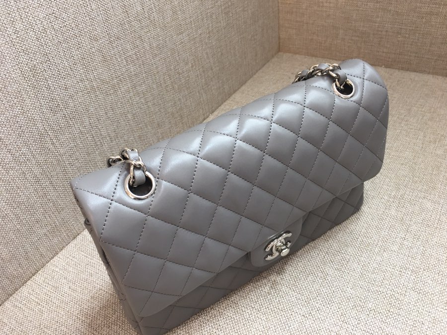 Medium Classic Flap Lambskin Bag AO1112 Gray/Silver